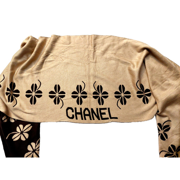CHANEL Brown & Tan Reversible Scarf Botanical Floral Print - Picture 9 of 16